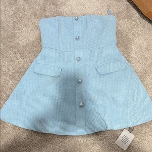 Light Blue Strapless Button-Down babydoll Dress